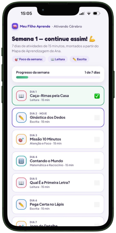 Plano diário do app